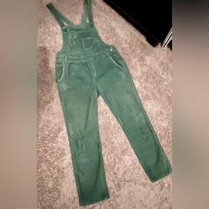 FREE PEOPLE Olive Army Green Cropped Corduroy Overalls. Size 30